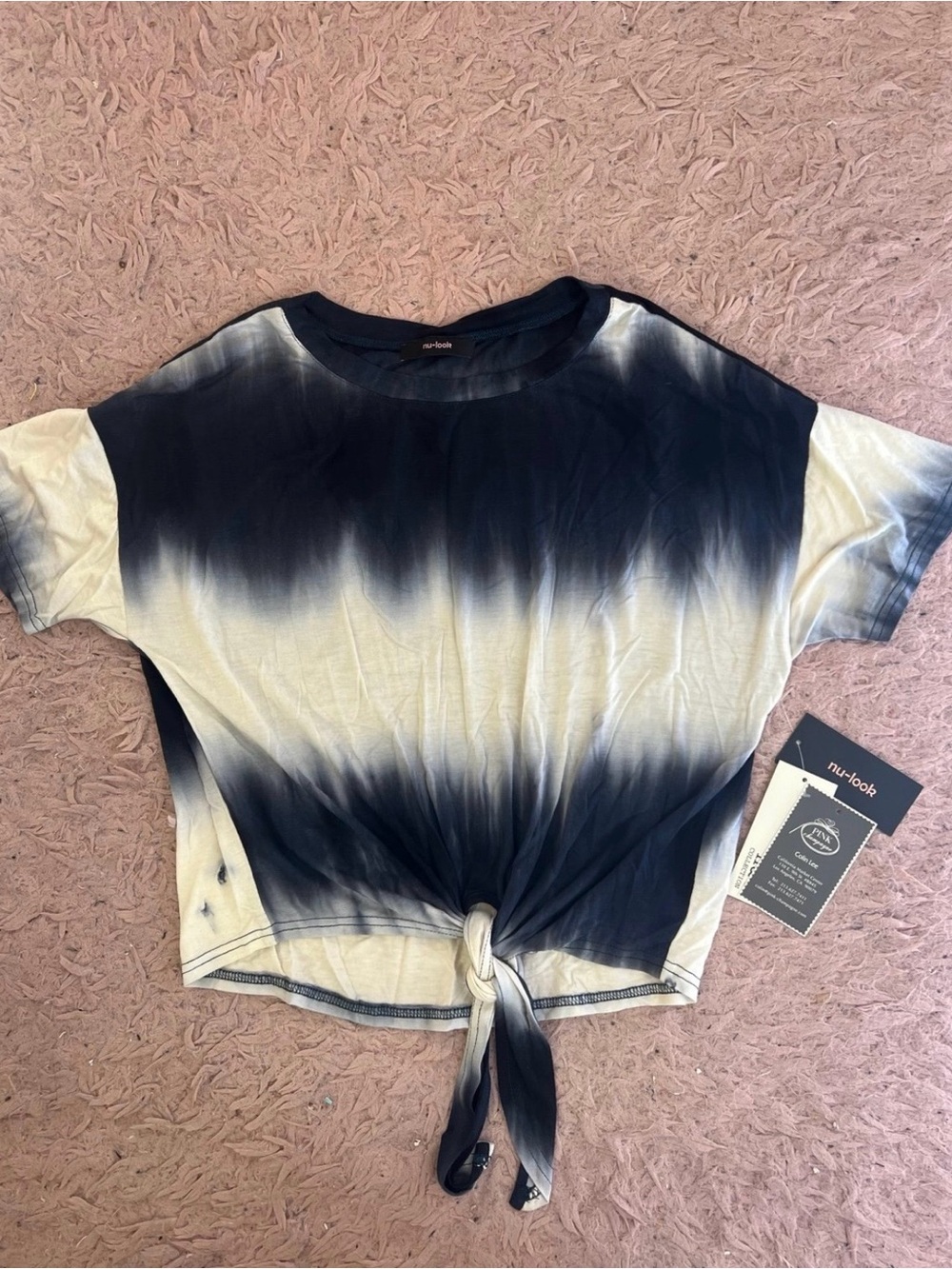 Tie-Front Ombre Crop Top in Navy and Cream